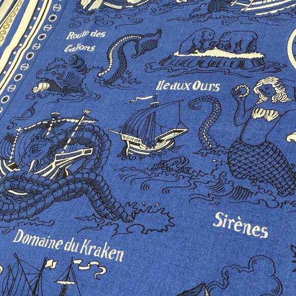 HERMES Carre Geant,Shawl Carres  marine rail White Black Silk - Picture 3 of 7